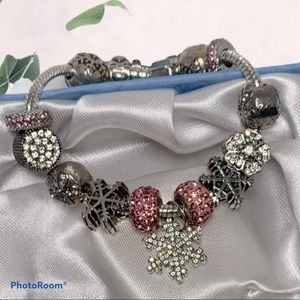 Silver Bracelet with Pink. & white Diamonds